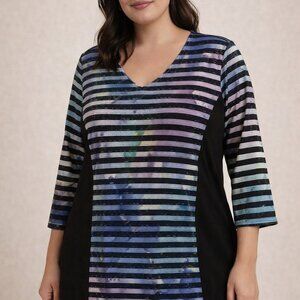 Medium P Size-D & D Lifestyle Petites Flattering Striped/Black Top Work Casual